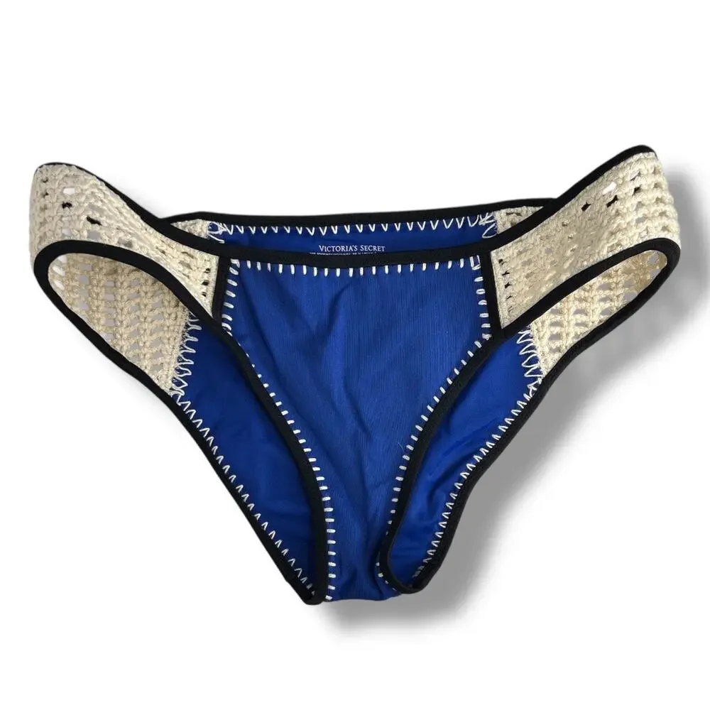 Victoria Secret Crochet Blue Bikini Bottoms Medium